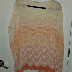 Lightweight Ombre Geometric Blouse - Cream to Orange - Unknown Brand